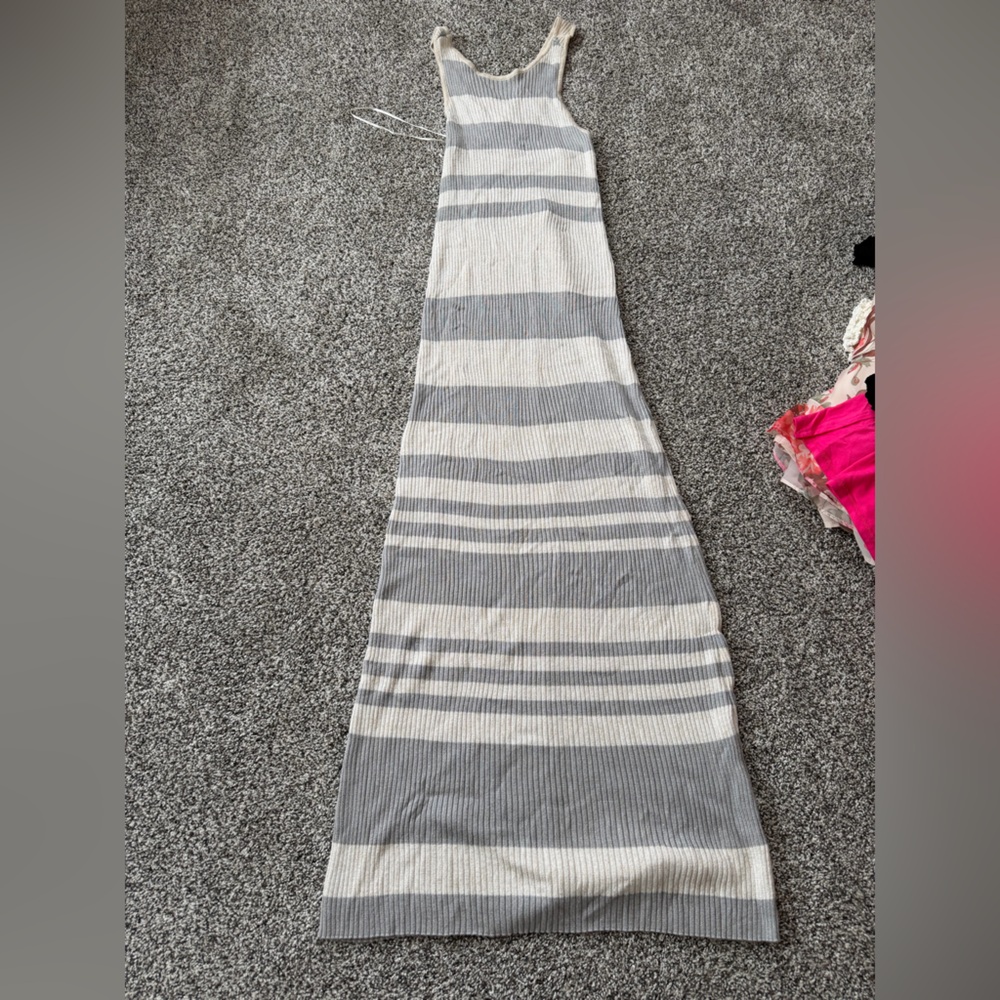 Striped Knit Maxi Skirt in Gray and Cream